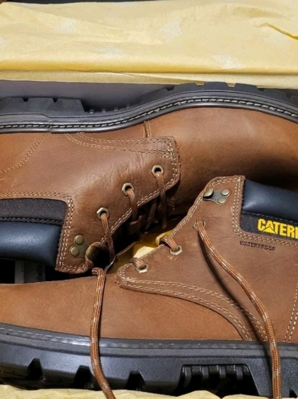 Caterpillar Brown Leather Lace-Up STEEL TOE Work Boots Men Size 11w
